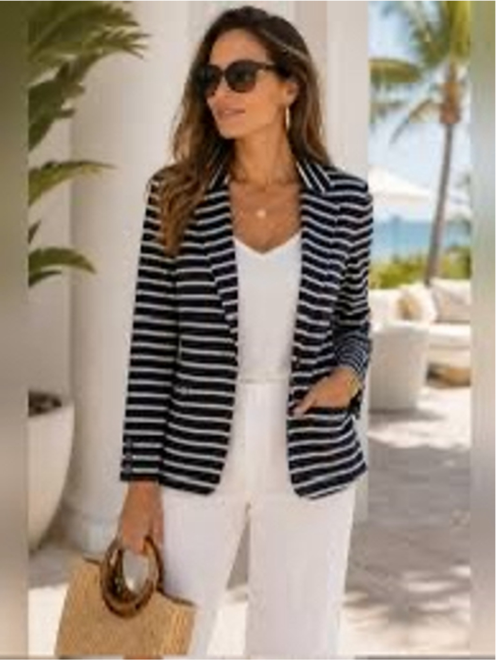 A New Day Striped Blazer Jacket Black White Size XL (21” PTP)
